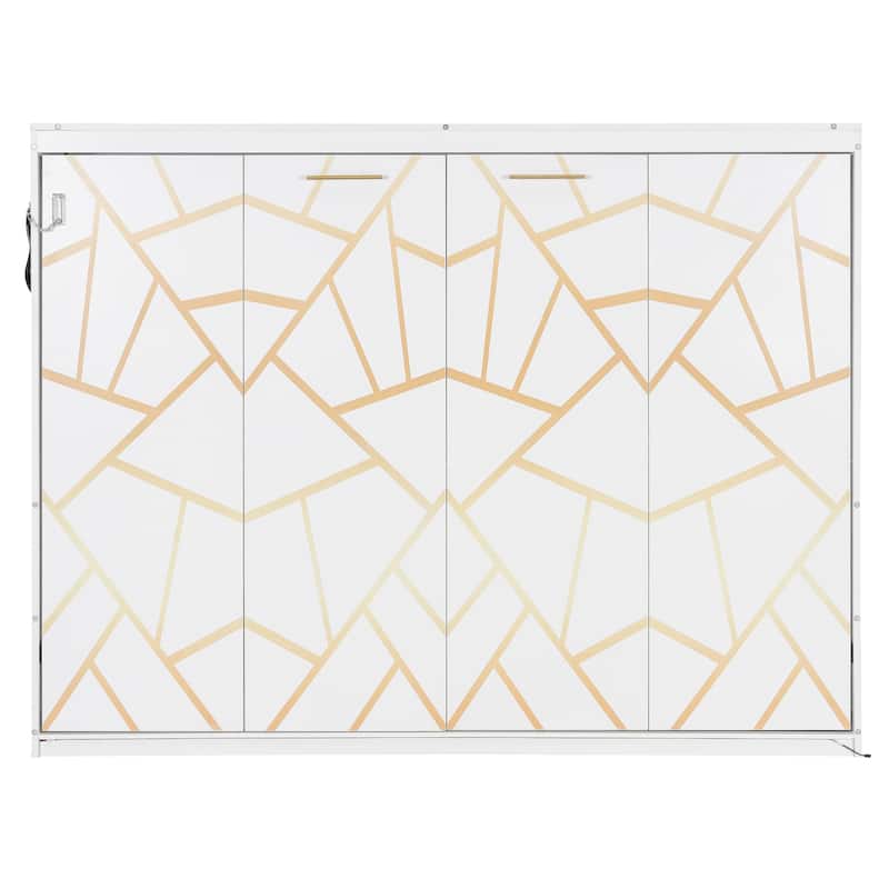 SideFold Murphy Bed with Geometric Art Panels, USB Power Hub & LED Glow by Harper&Bright Designs