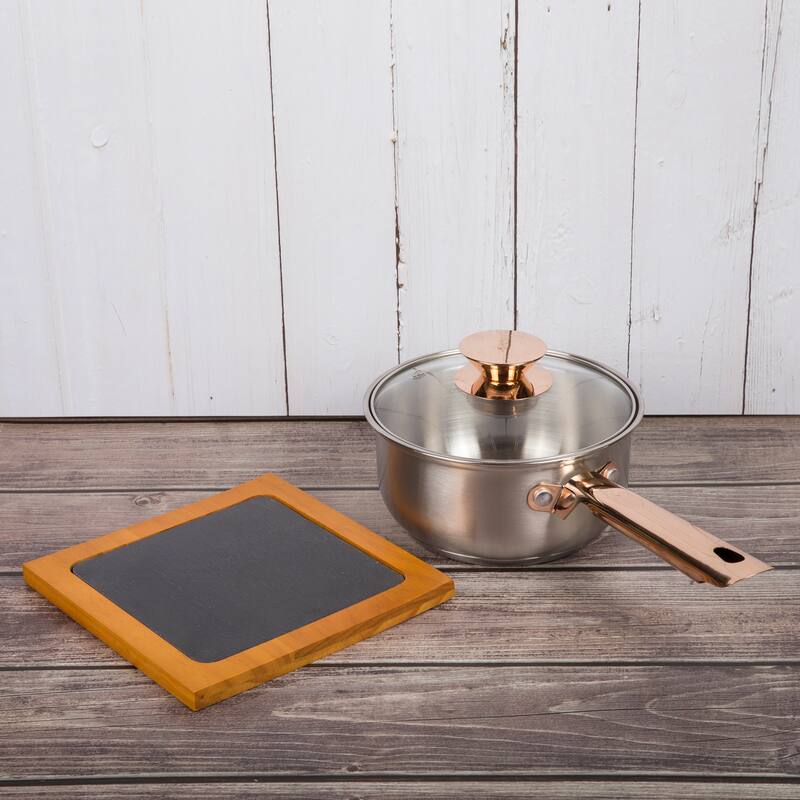 Creative Home Pine Wood 7.5" Square Trivet with Slate Insert