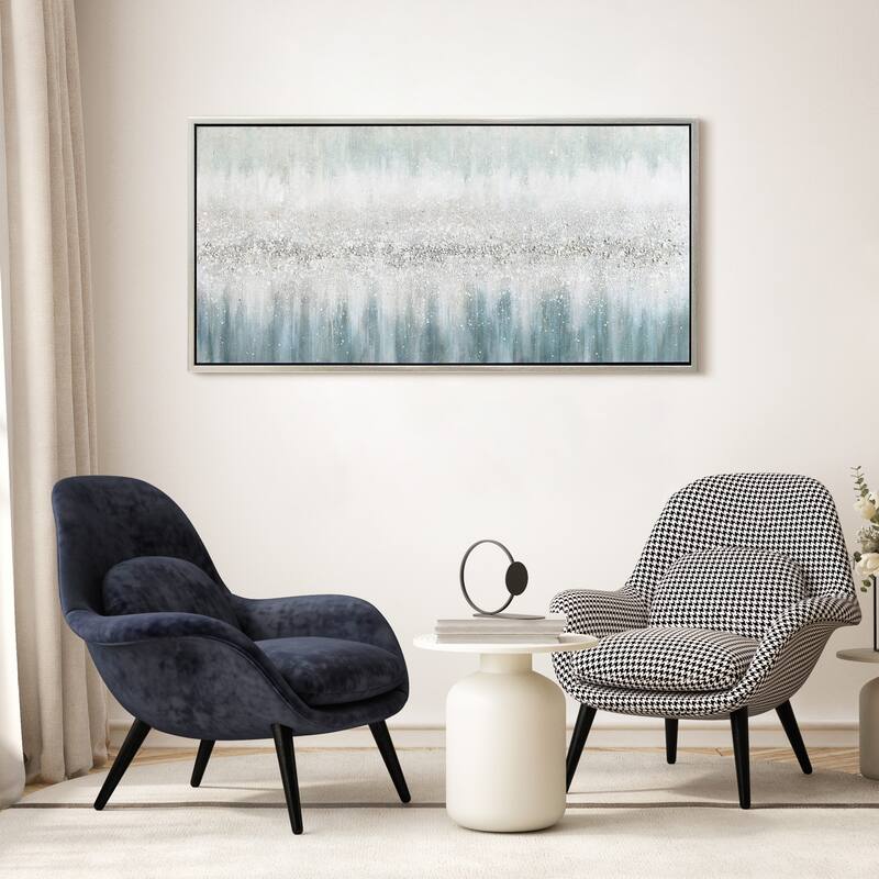 Silver Mist Textured Glitter Hand Painted Framed Canvas Wall Art