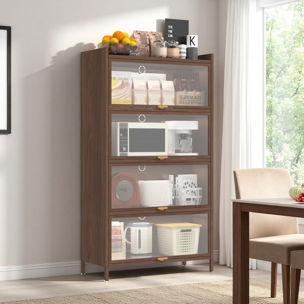 57"Tall Metal 4 Flip Doors Cabinet, with Ample Storage Space for Bedroom, Office, Living Room, Hallway, Entryway