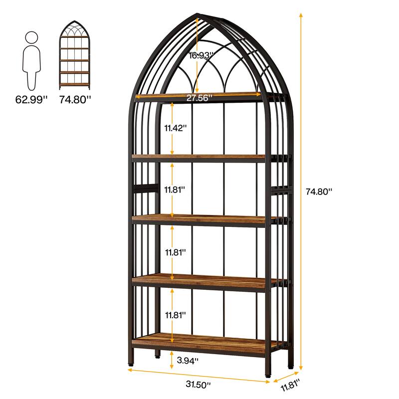 5-Tier Bookshelf Bookcase with Unique Bow Design Top for Home Office, Open Display Storage Shelf for Living Room