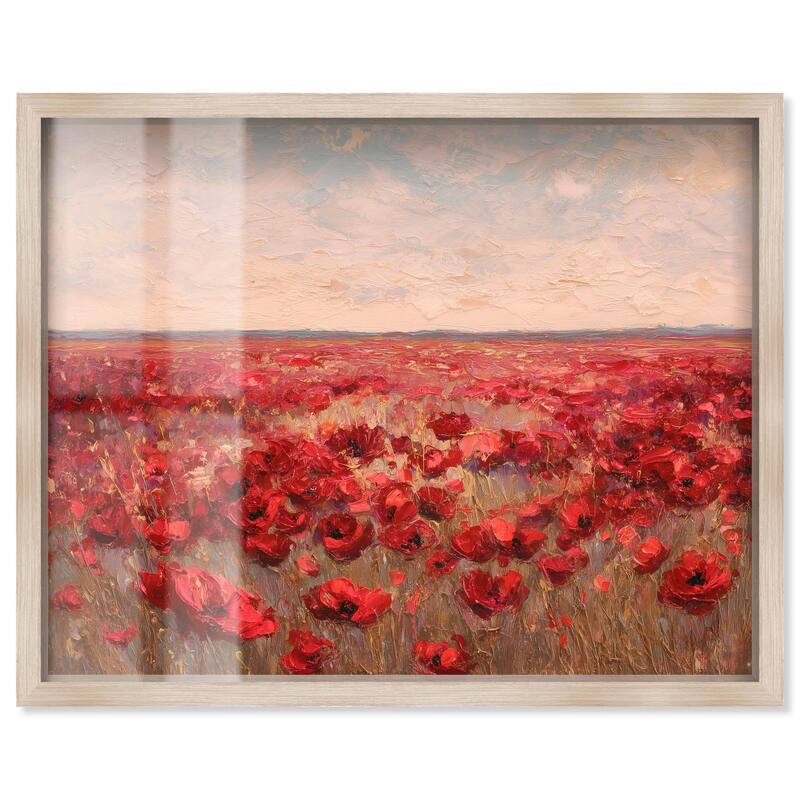 Sea of Red Poppies I Shadowbox by Art Remedy - Natural - 45" x 36"