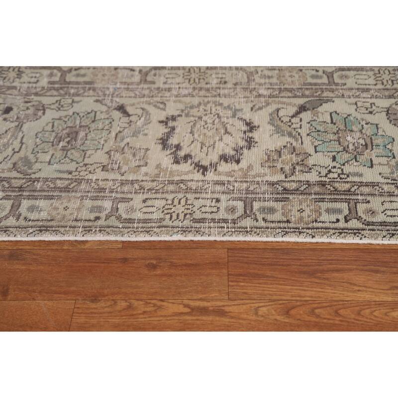 Distressed Tabriz Persian Vintage Area Rug Handmade Pink Wool Carpet - 9'7" x 12'10"