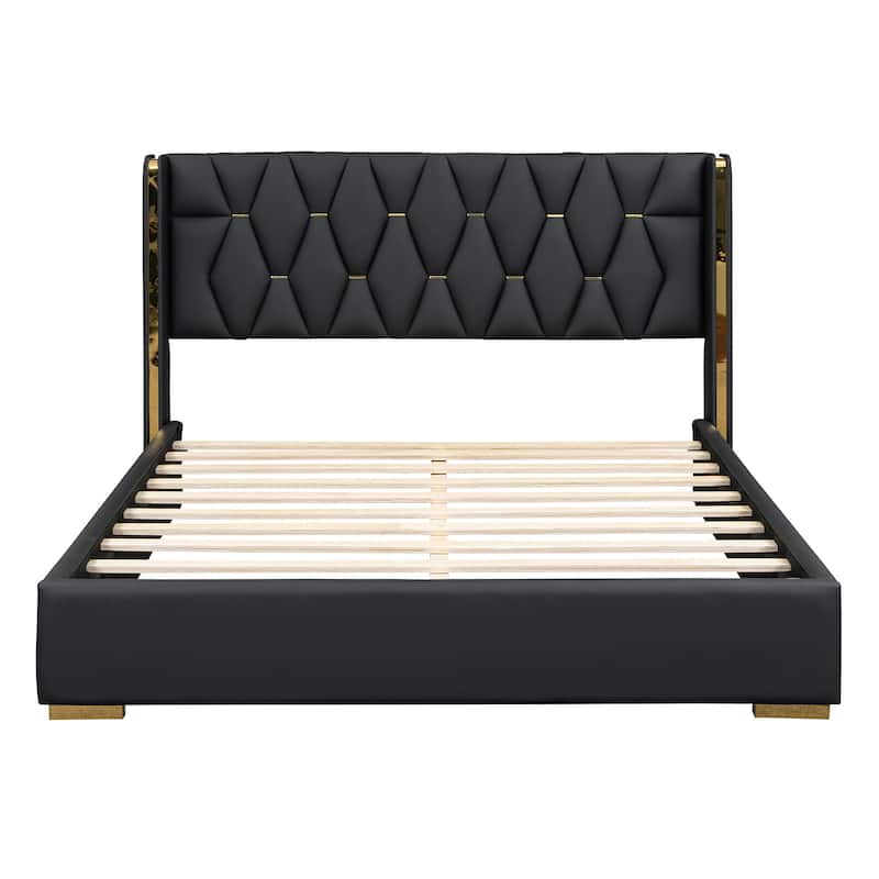 HomeRoots Black Tufted Upholstered Twin Bed Frame