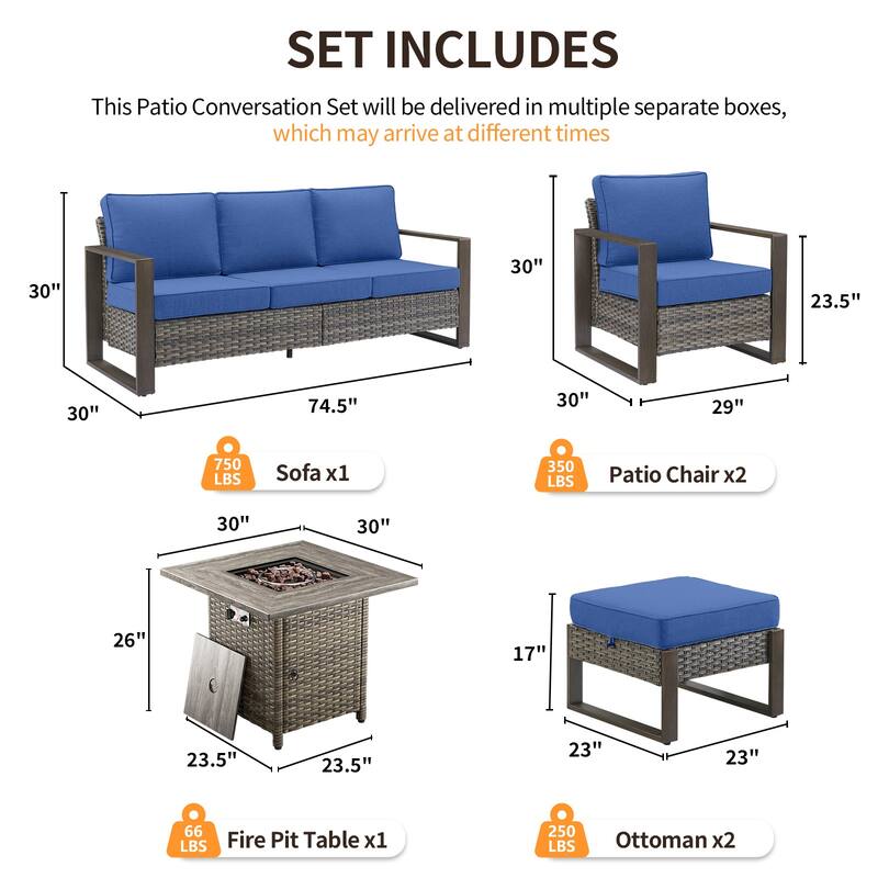 Pocassy 4/6/8PCS Sofa Swivel Chair with Fire Pit Table Set