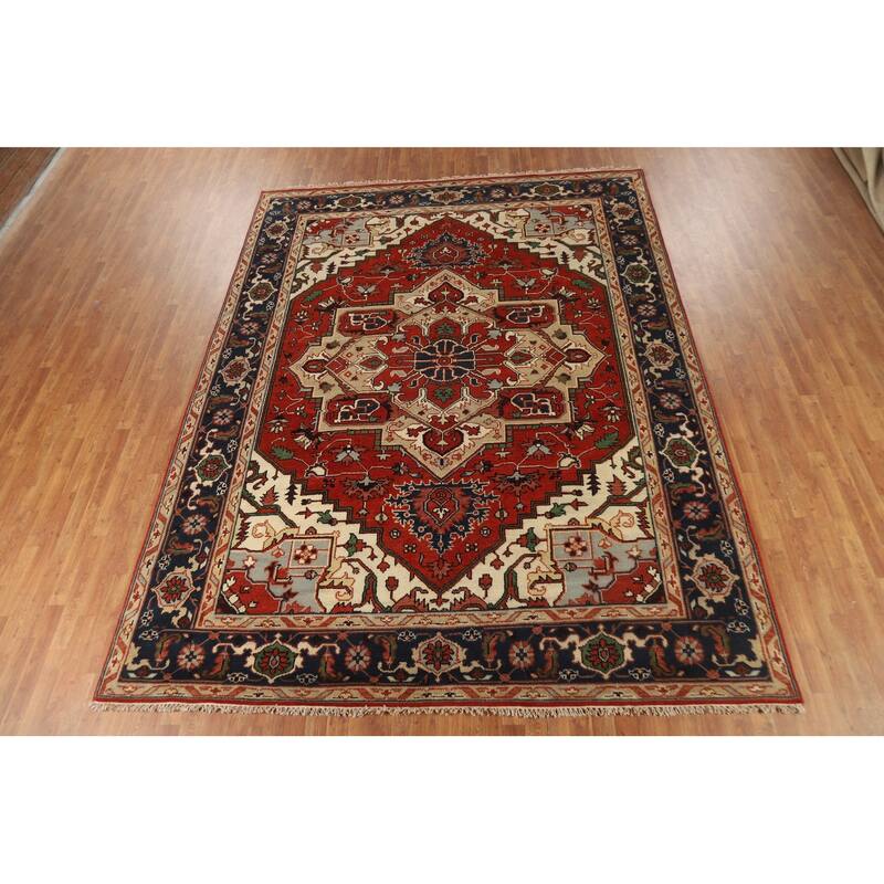 Orange Heriz Serapi Oriental Area Rug Hand-Knotted Wool Carpet - 9'0" x 11'10"