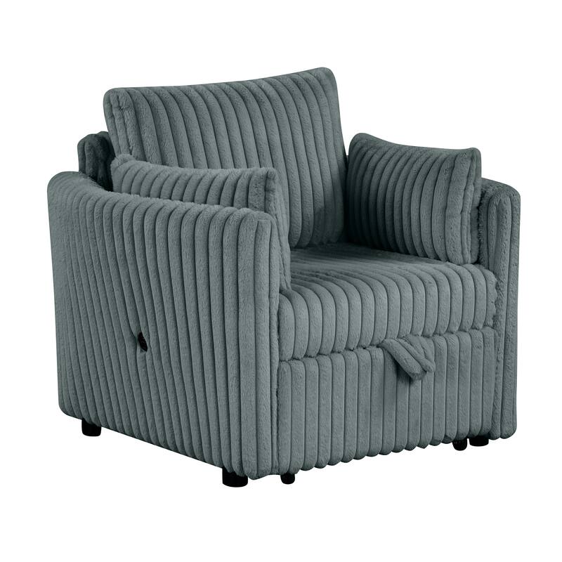 Modern Fabric Sleeper Single Sofa with USB and 2 pillows