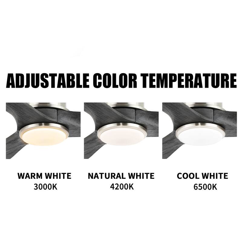 60" Solid Wood 3-Blade LED Ceiling Fan with Light Kit and Remote Control