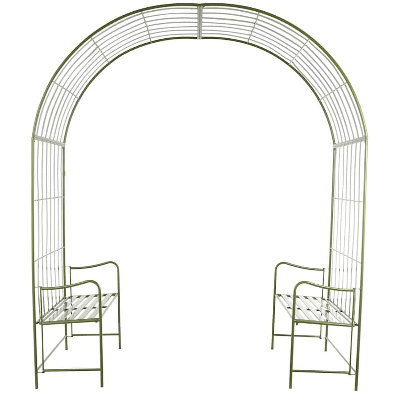 Metal Large Arched Garden Arbor with 2 Attached Benches - Green - Roche River Decor - Green