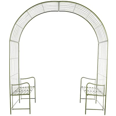 Metal Large Arched Garden Arbor with 2 Attached Benches - Green - Roche River Decor