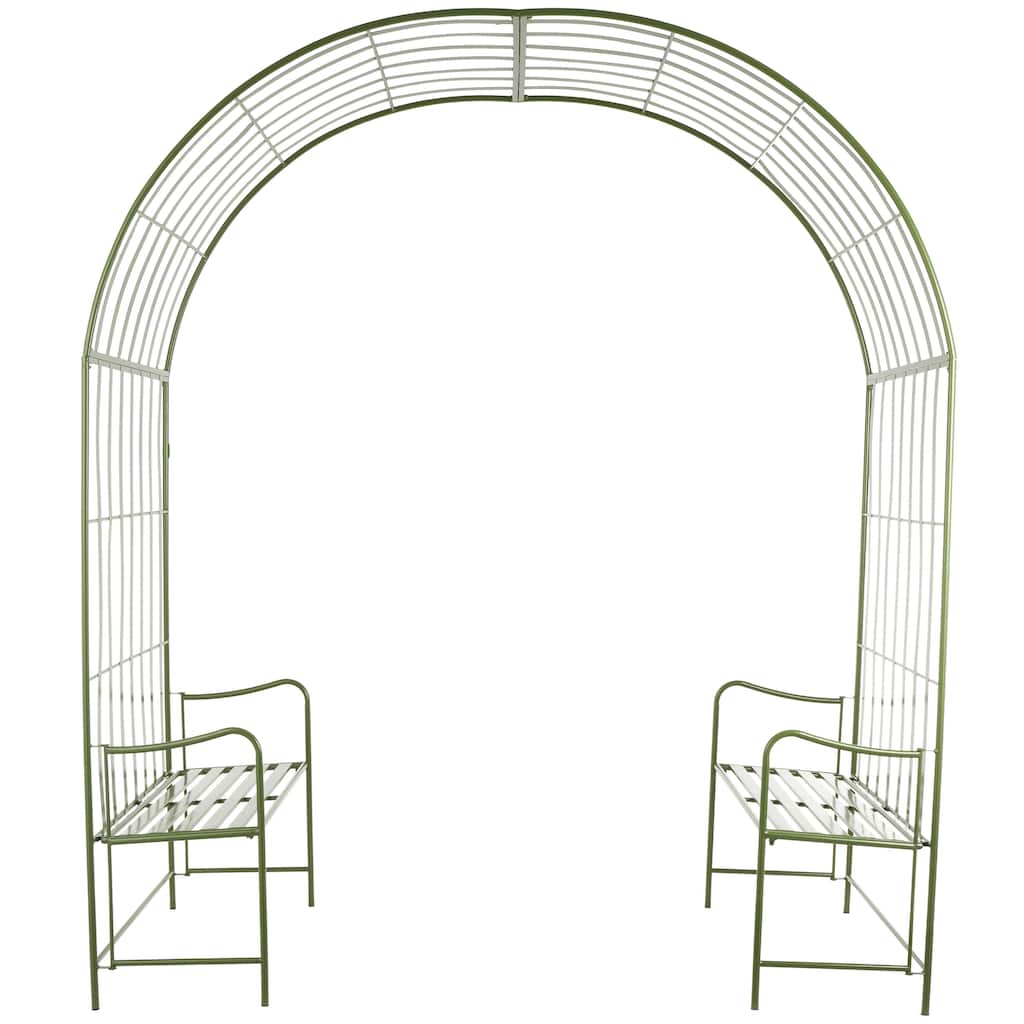 Metal Large Arched Garden Arbor with 2 Attached Benches - Green - Roche River Decor
