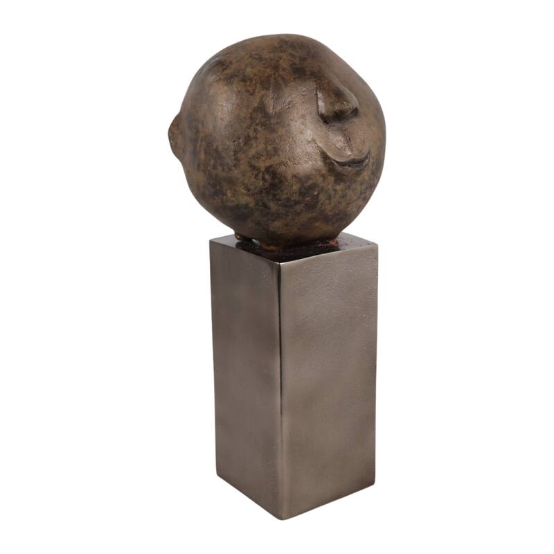 Decorative Smiley Head on Pedestal Sculpture