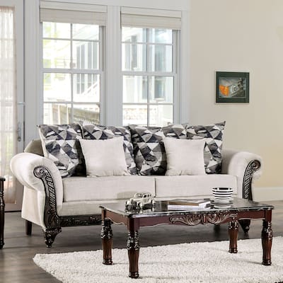 Culprina Traditional Light Grey Chenille Upholstered Rolled Arms Sofa by Furniture of America