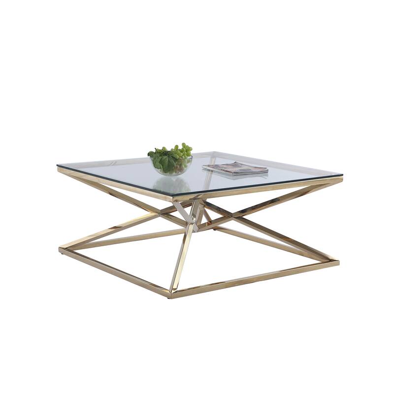 Somette Square Cocktail Table with Pyramid Gold Base