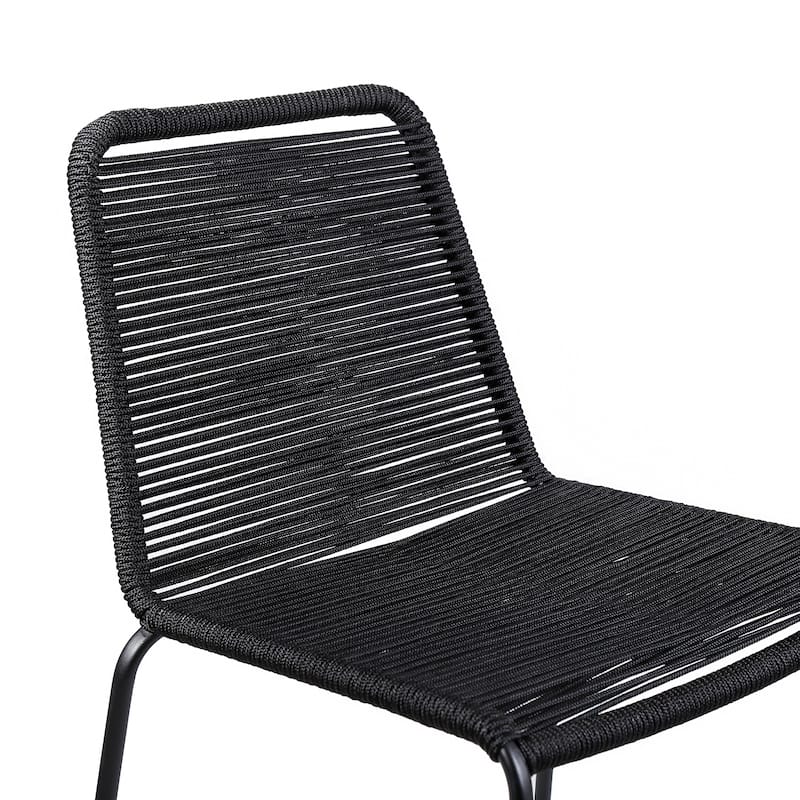 Shasta Black Steel and Rope Indoor Outdoor Bar Height Stackable Patio Bar Stools - Set of 2 - Bar Height