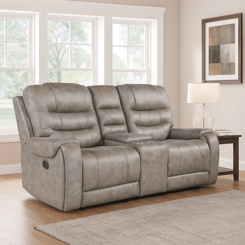 Erron Manual Double Recliner Loveseat with Console, Gray Brown 77 Inch