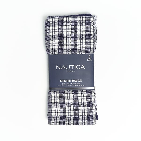 Nautica Home 100% Cotton Navy 18 in. x 28 in. Kitchen Towels (3 Piece Set)