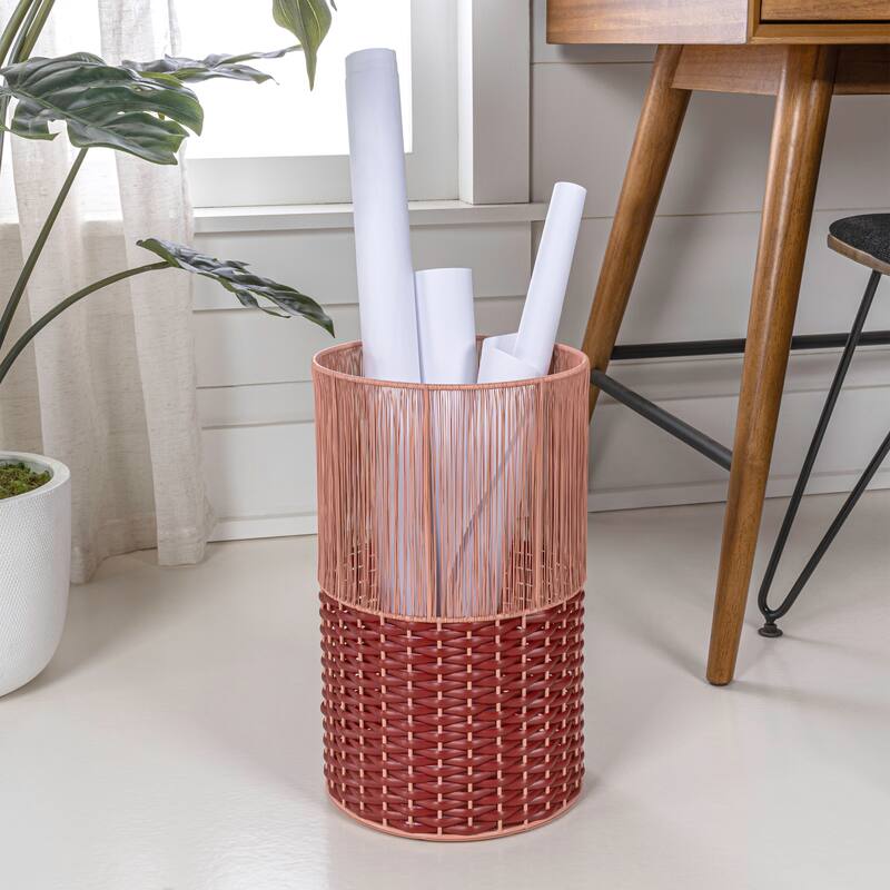 Harper Modern 4.13-Gallon 2-Tone Faux Wicker Cylinder Waste Basket