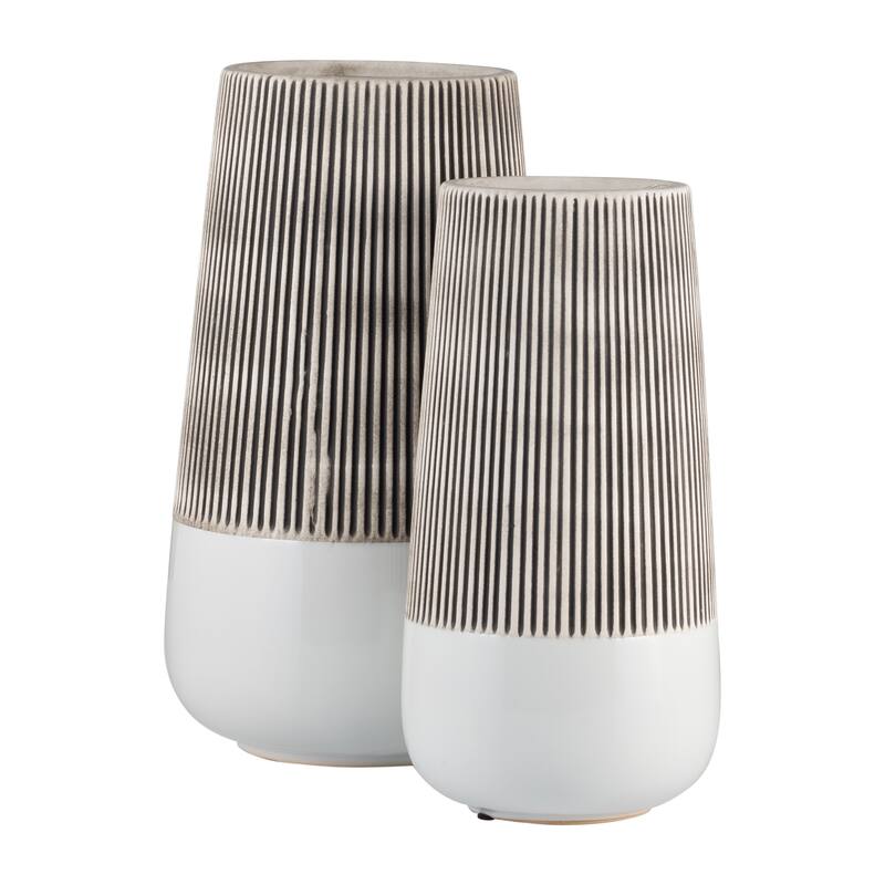 Sagebrook Home Ceramic Vase Contemporary Ivory and Beige Ridged Design Floral Vase For Decorative Table Accent