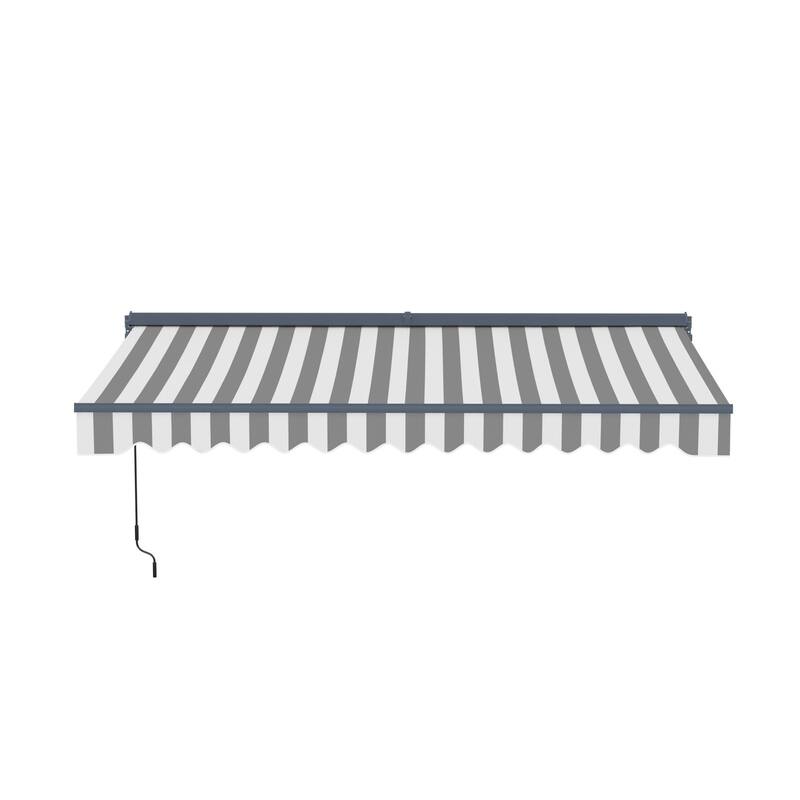 ALEKO Moroccan Semi-Cassette Motorized Patio Awning - Seagull Gray & White Striped - 16 x 10 Feet