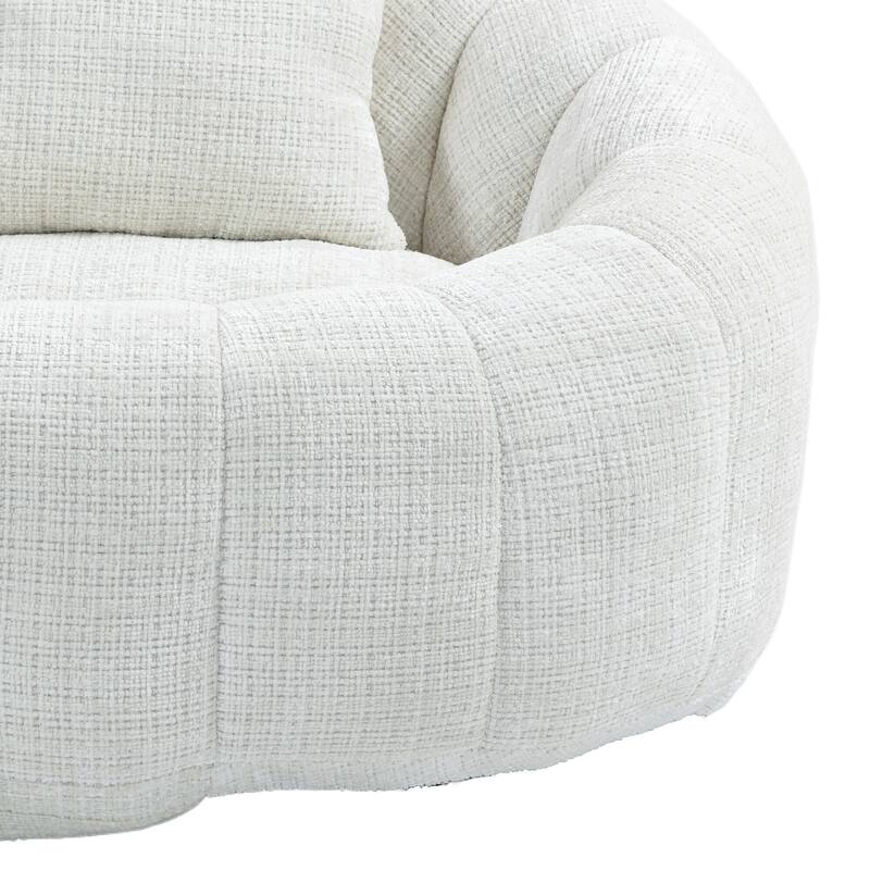 Chenille Giant Bean Bag Chair, High-Density Foam Lazy Sofa Chair, Round Bean Bag Sofa with 2 Pillows & Curved Armrests