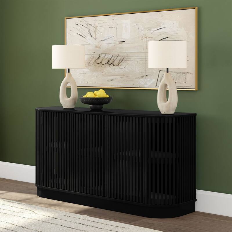 Plank and Beam Contour Curved 3-Door Sideboard/TV Stand - Black