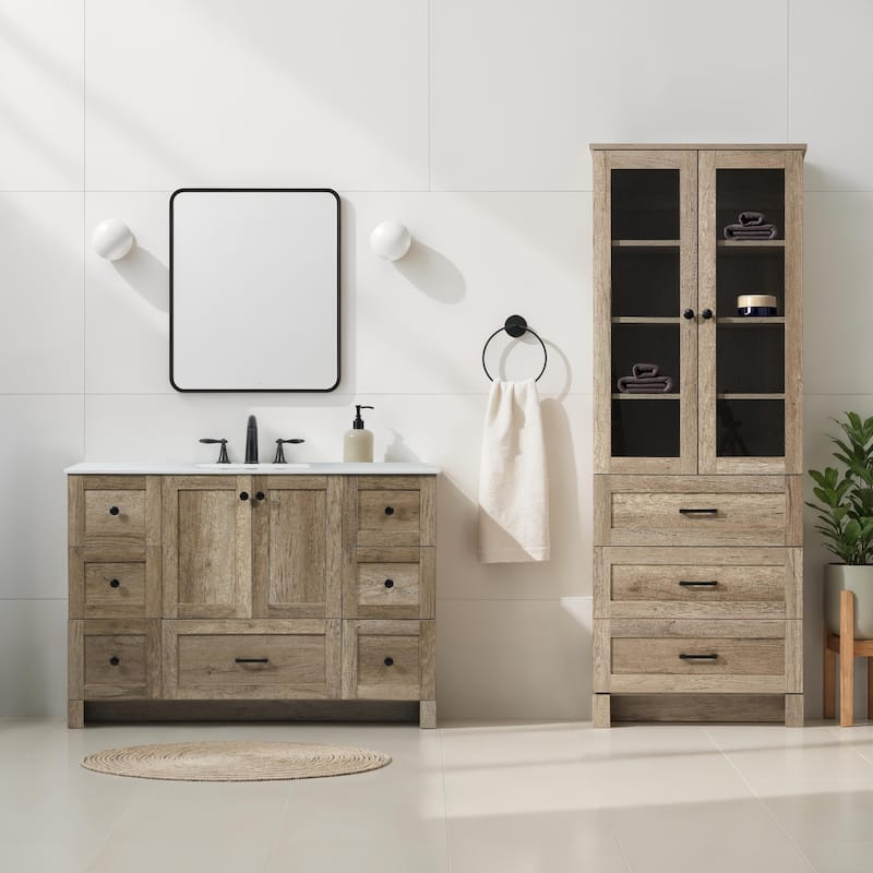 Fresco 16-28 Inch Bath Storage Glass Cabinet