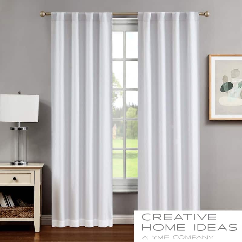 Creative Home Ideas Tobie Blackout Window Curtain, Room Darkening, Thermal Insulated, Back Tab. Set of 2 Panels with 2 Tiebacks - 76 x 96 - White