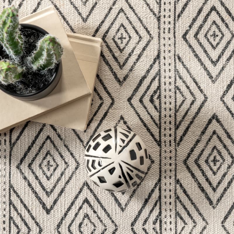 Nuloom Handmade Flatweave Striped Trellis Cotton Fringe Area Rug