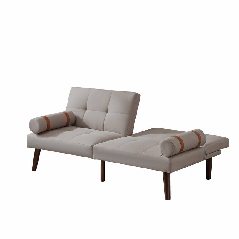 Convertible Sofa Bed Futon with Solid Wood Legs in Linen Fabric