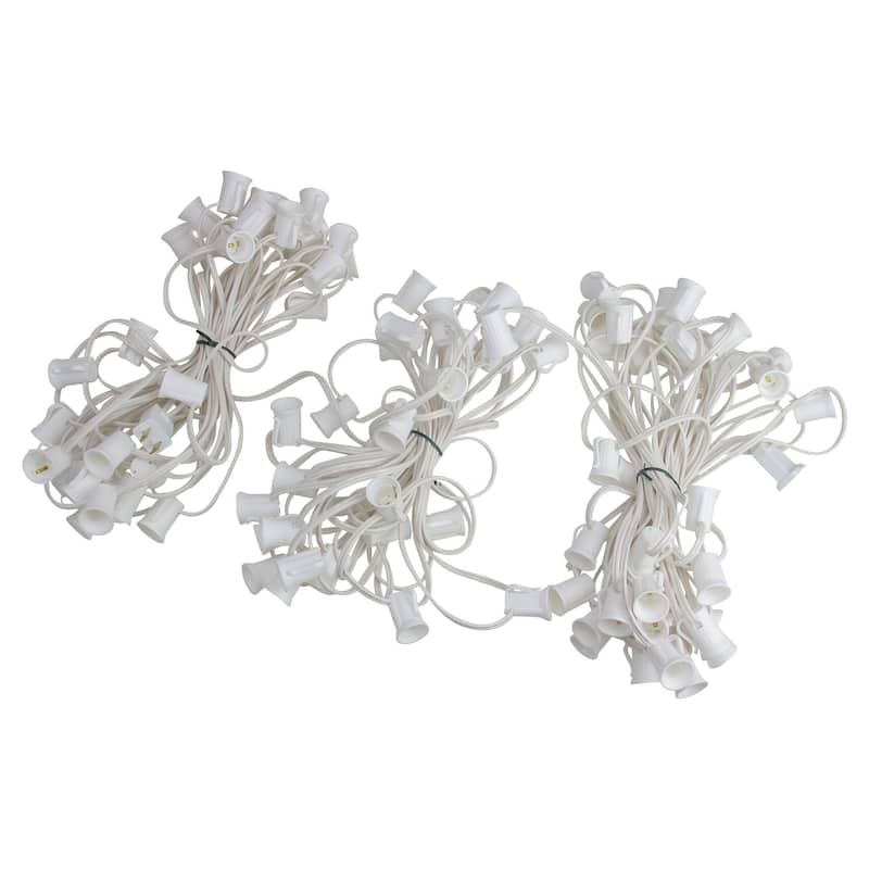 Commercial Grade C9 Christmas Light Socket Set - 100' White Wire - 18 Gauge