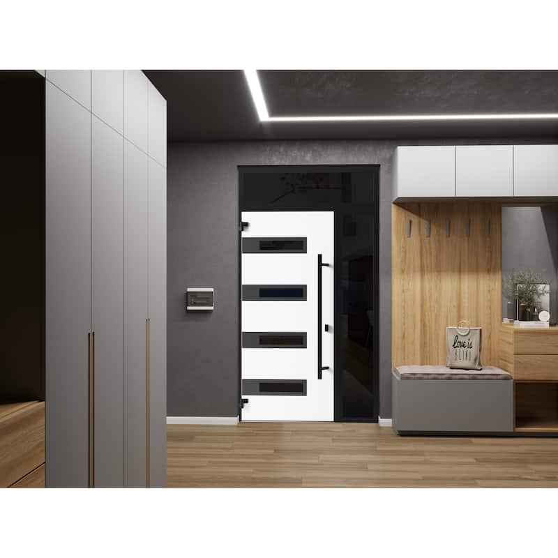 Front Prehung Steel Door Ronex 1055 Teak 2 Side and Top Window Sidelite W16+36+16xH80+16 Lh I