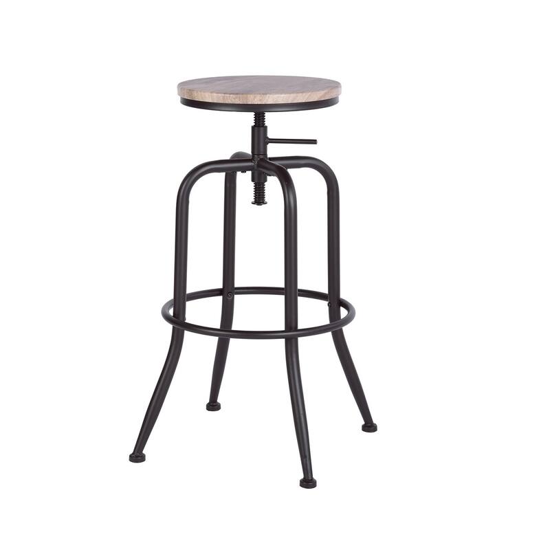 HomeRoots Set of Two Natural And Black Solid Wood And Steel Swivel Backless Counter Height Bar Chairs