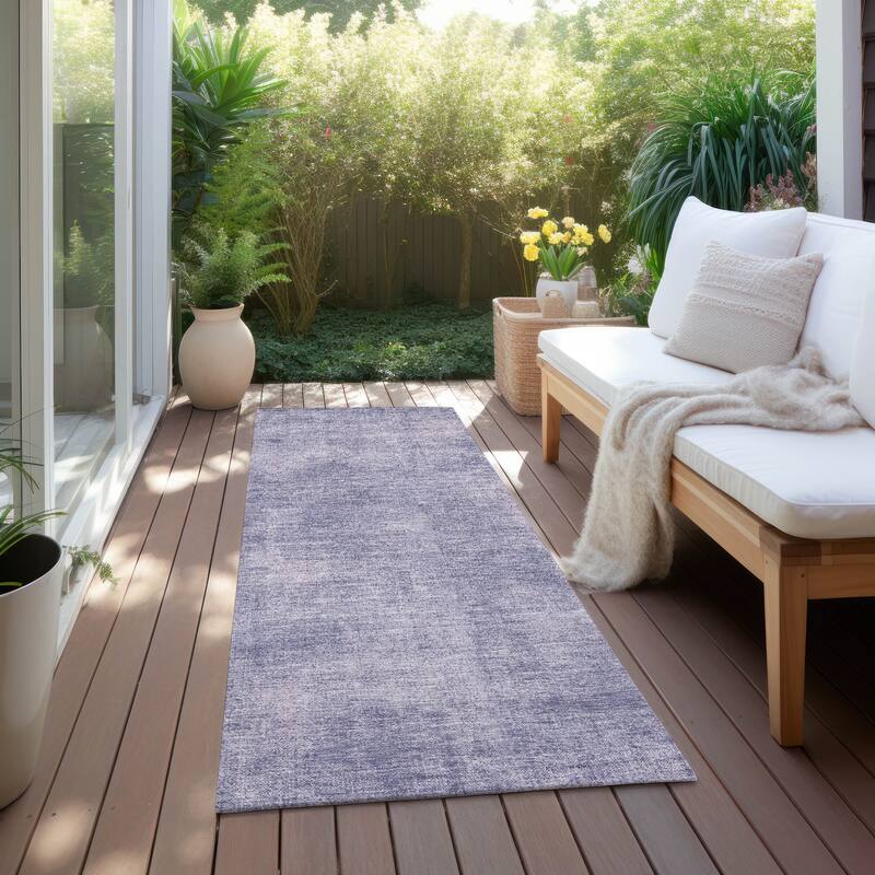 Machine Washable Indoor/ Outdoor Simple Solid Chantille Rug - Purple - 2'3" x 7'6"