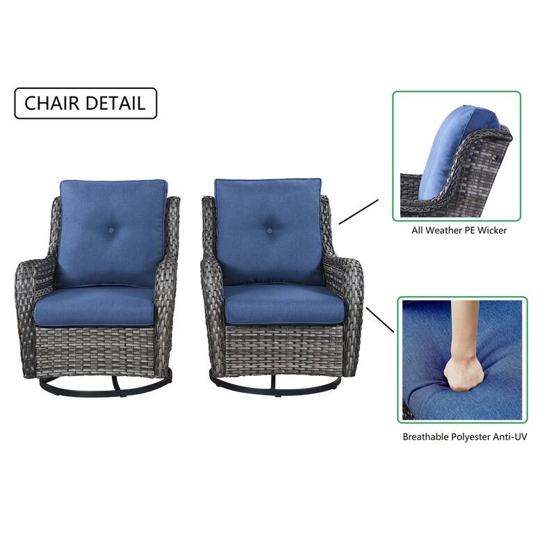 Gymojoy Patio Rattan Wicker 360 Degree Swivel Chair 2-Piece