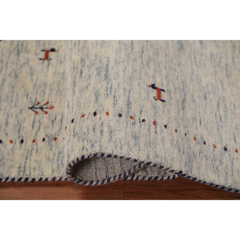 Beige Tribal Gabbeh Oriental Rug Hand-Knotted Wool Carpet - 3'11" x 5'9"