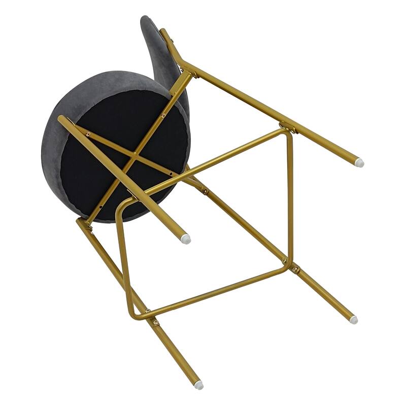 HomeRoots Set of Two 29" Gray and Gold Velvet and Metal Low Back Bar Height Bar Chairs