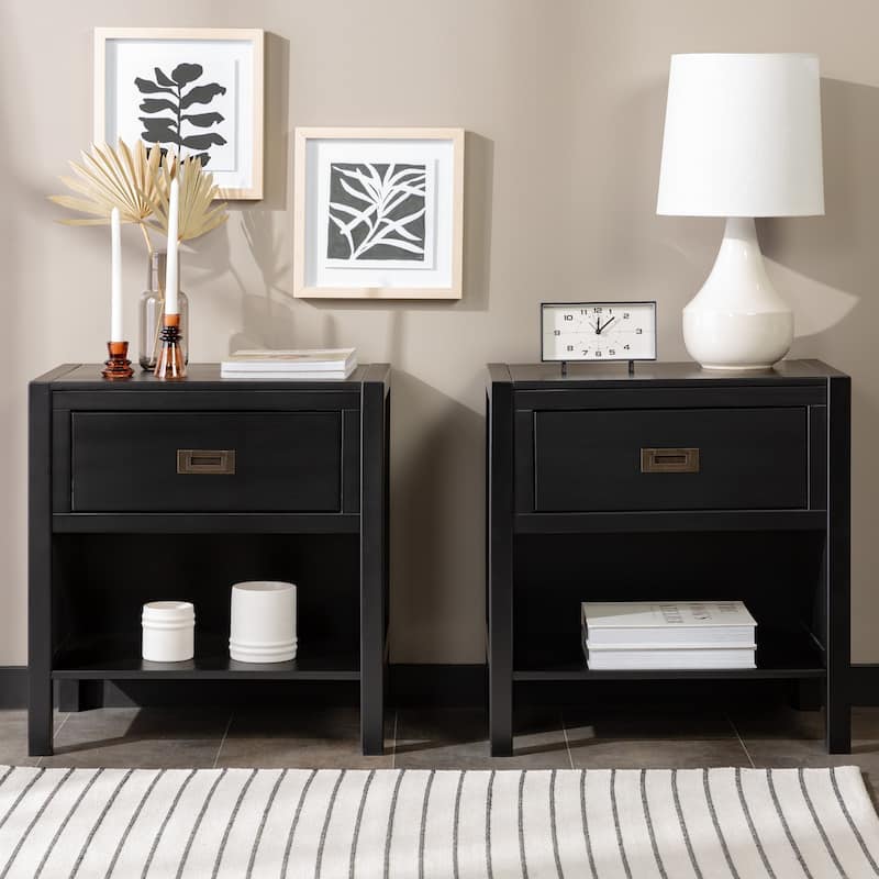 Middlebrook Solid Wood Modern 1-Drawer Nightstands, Set of 2 - Black