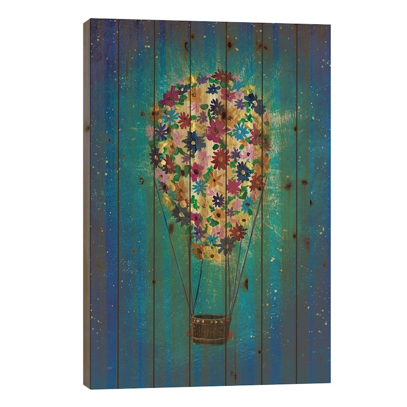 A Balloon Of Flowers In Space Illustration For A Fairy Tale Print On Wood by Valery Rybakow - Multi-Color - 40x26x1.5