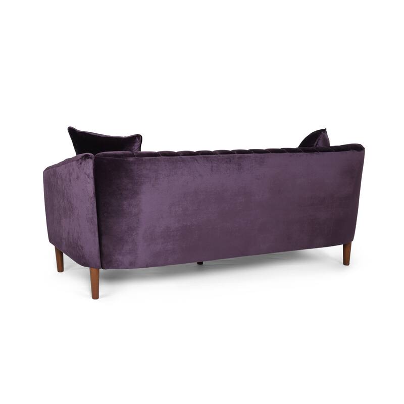 Roomfitters Modern Velvet 3-Seater Sofa with Channel Tufting and Plush Cushions for Living Room