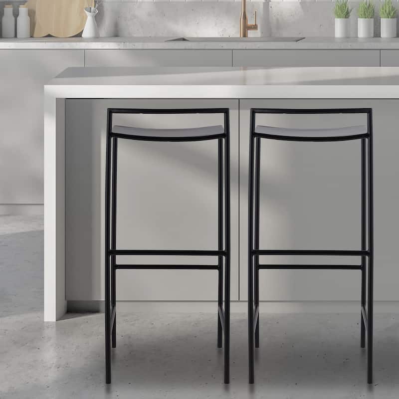 Bali 30" Coastal Contemporary Iron Saddle-Seat Low-Back Bar Stool with Foot Rest, by JONATHAN Y - 33"