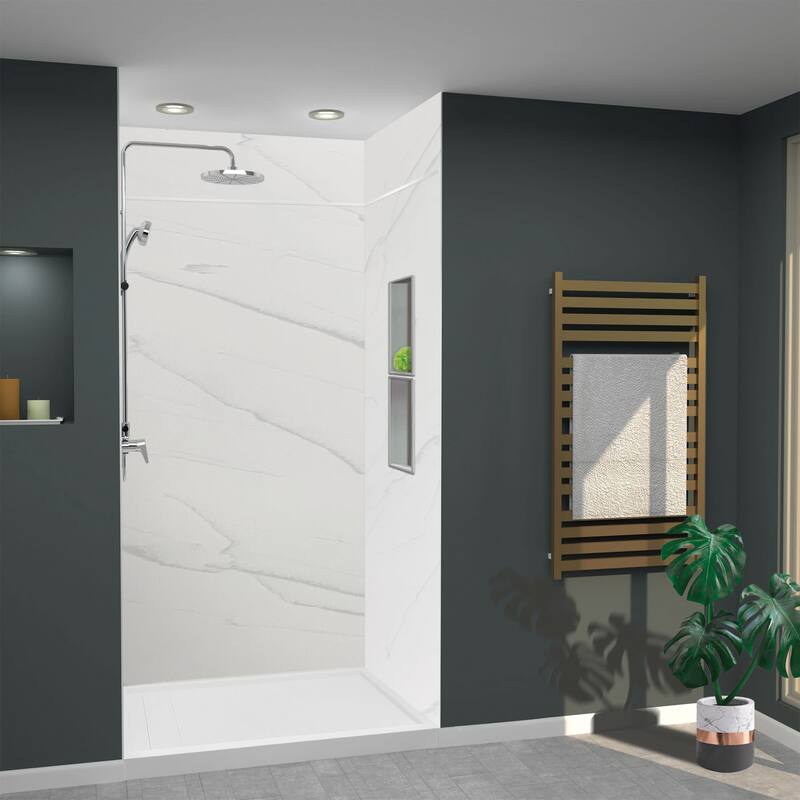 Transolid LWKX48368412 Lusso 96" H x 48" W x 36" D Three Wall Alcove - Palladio White