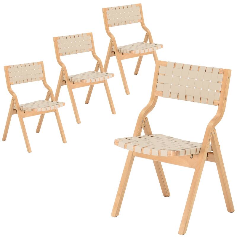 Wood Folding Chairs Set of 2, Wooden Indoor Stackable Dining Chairs for Kitchen & Dining Room Chair Woven Seat