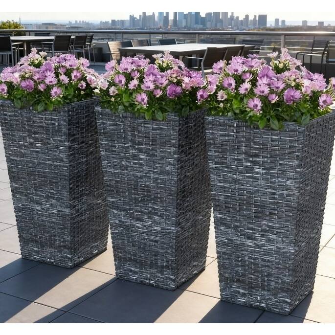 Outdoor Flower Plant Pots, Set of 3, Tall Planters with Drainage Hole