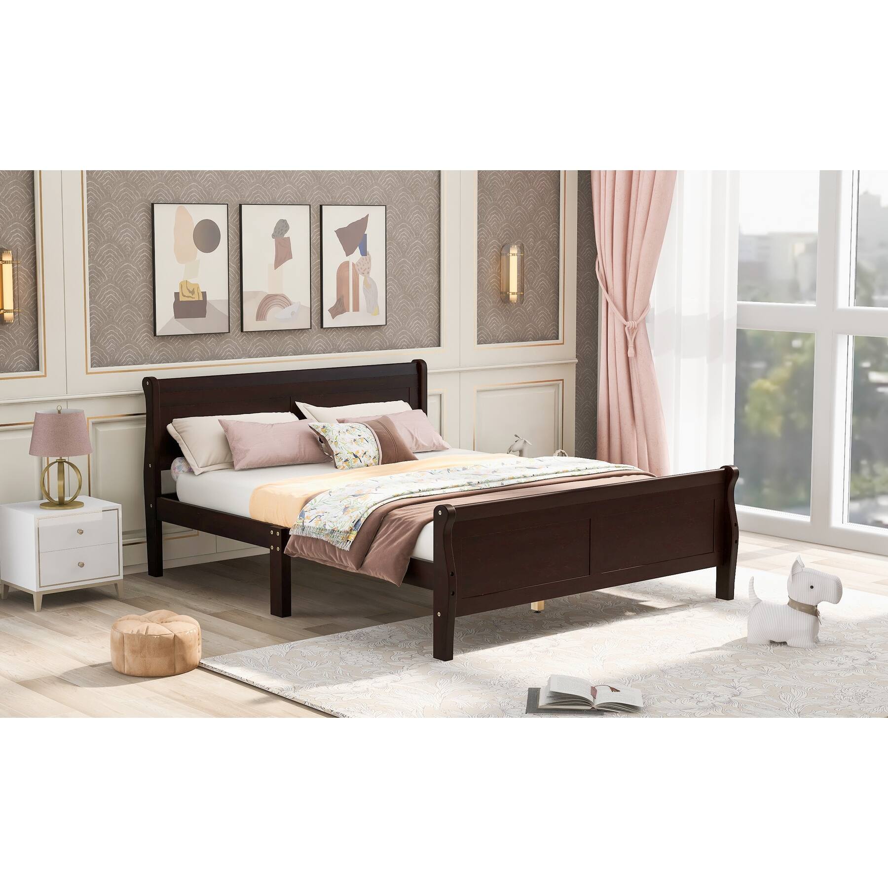 Classic Pine Wood Bed with Headboard, Footboard, Slat Support Bed