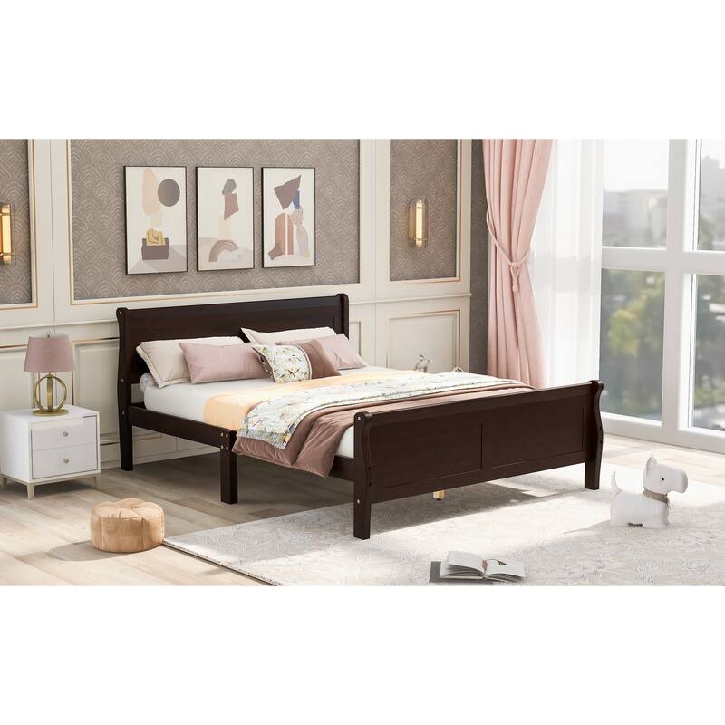 Full Size Wood Platform Bed with Headboard and Footboard & Wooden Slat Support
