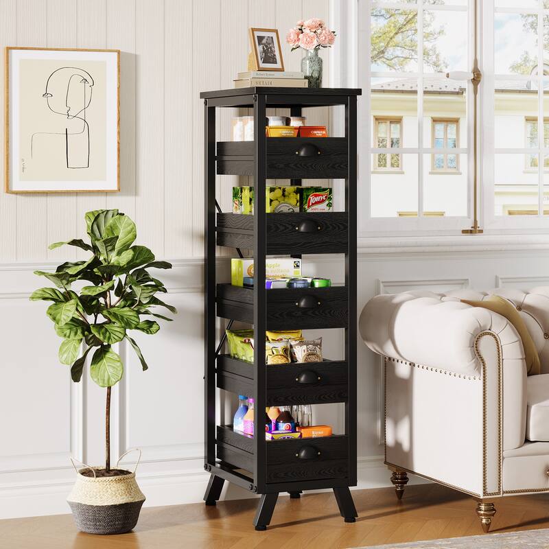 Wood Fruit and Vegetable Storage Rack, 5-Tier Kitchen Pantry Storage Cabinet