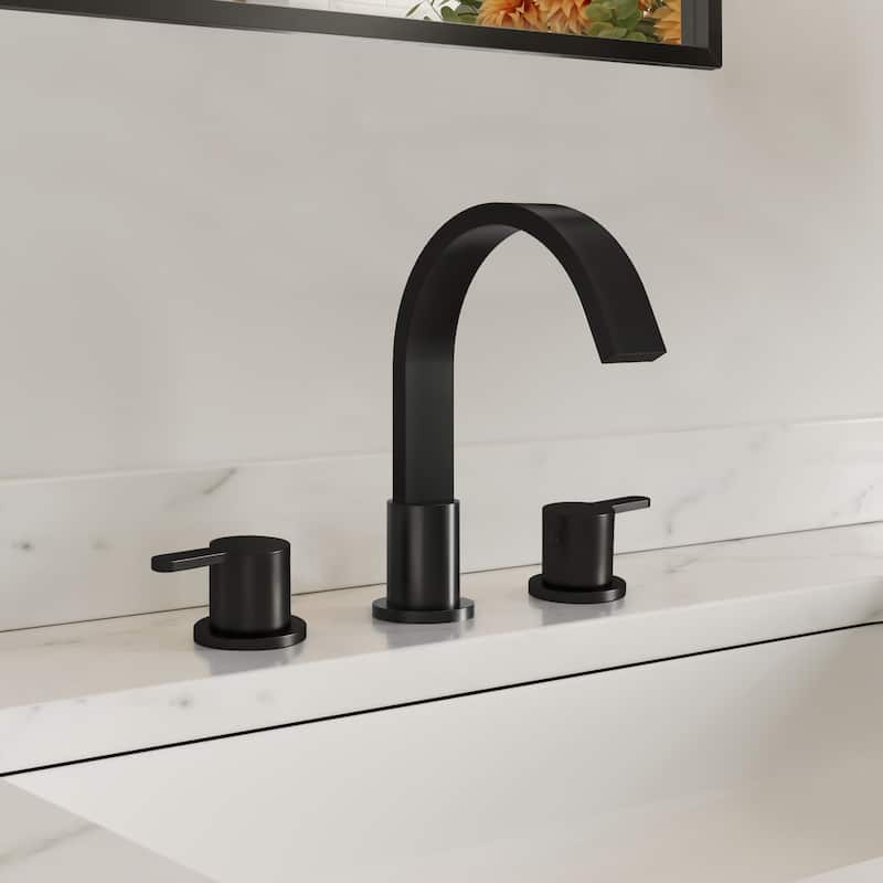 3-hole installation widespread bathroom faucet with dual lever handles - Matte Black