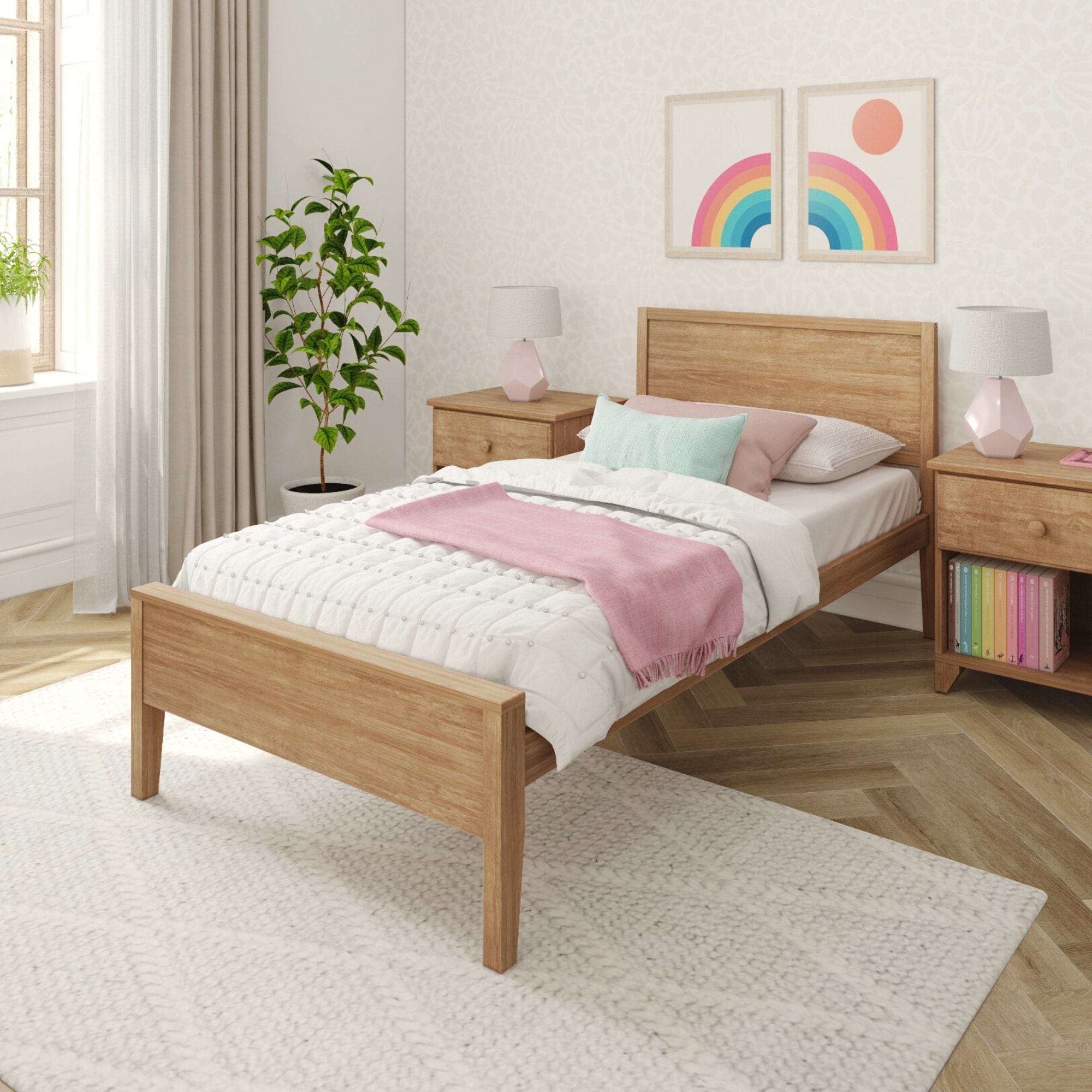 Max & Lily Classic Solid Wood Twin Platform Bed with Panel Headboard