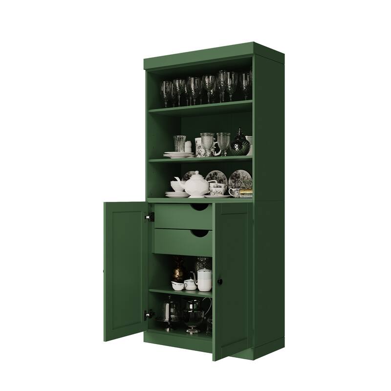 Palace Imports 100% Solid Wood 32" Pantry Cabinet with Shaker Doors, 2-Drawers and Adjustable Shelves